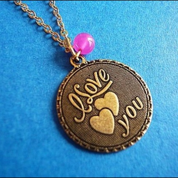 Jewelry - Vintage style I love you bronze gold necklace